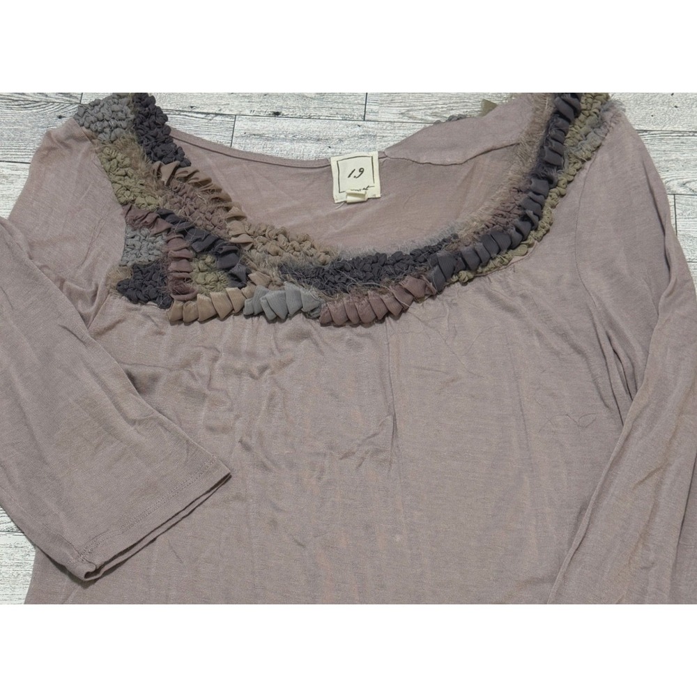 One Sept 1.9 Mauve Ruffle Scoop Neck 3/4 Sleeve Knit Top Medium